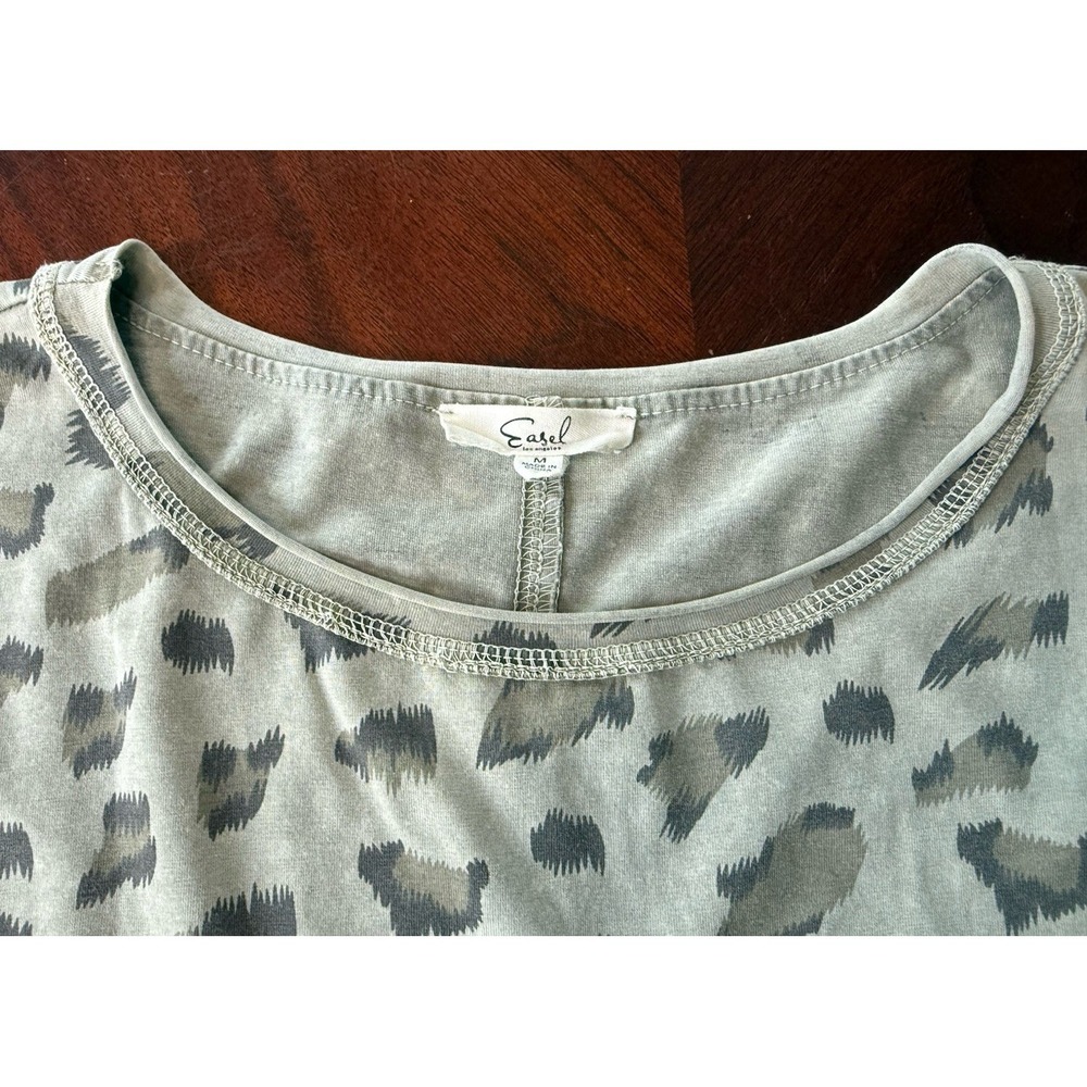 Easel Shirt Womens Medium Brown Leopard Print Long‎ Sleeve Cotton Jersey Relaxed
